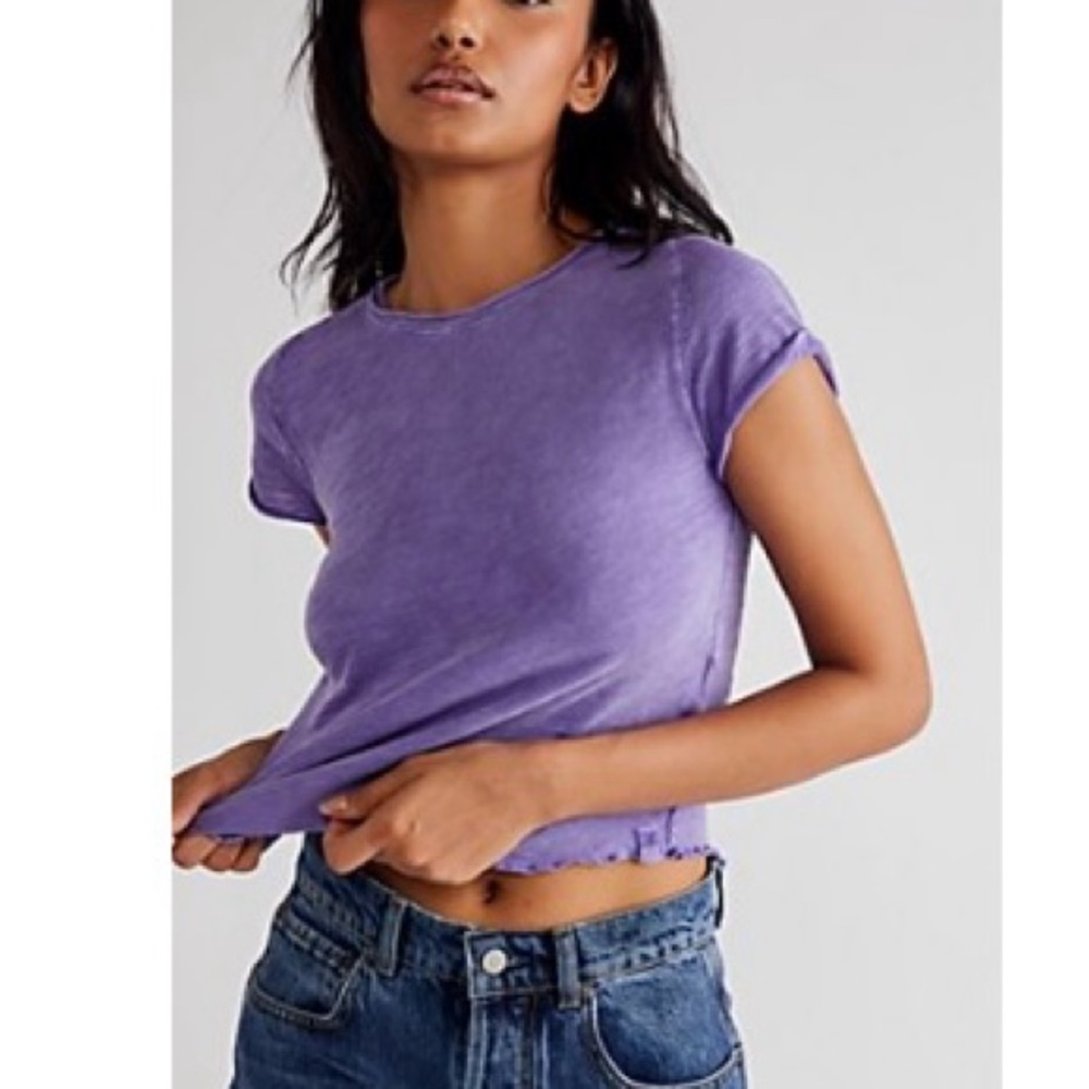 Free people Purple Cuffed Sleeve Crop Tee